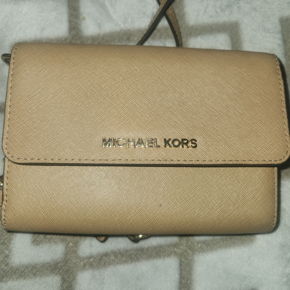 Michael Kors Beige/Tan Saffiano Leather Crossbody with Gold Chain